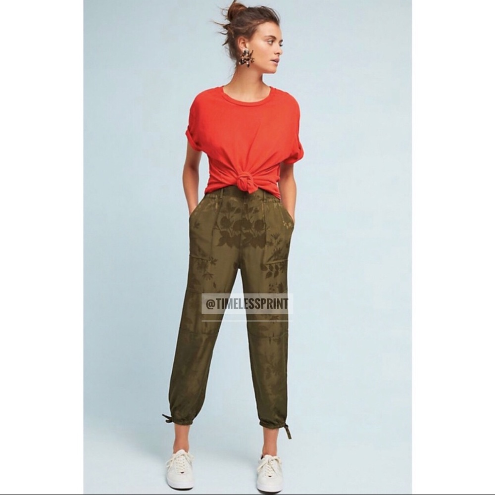 Anthropologie Green Ankle Tie Pants